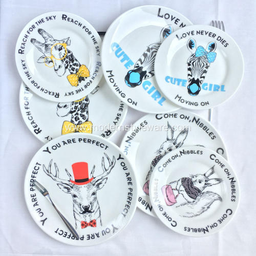 8 Inches Wholesale Ceramic Cartoon Animal Dinner Plates